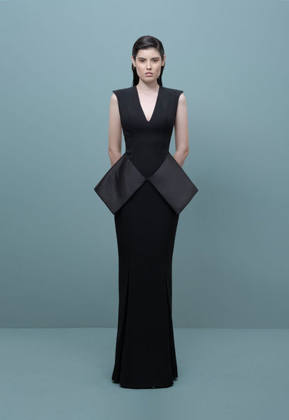 Vestido lienzo largo elegante con escote espalda